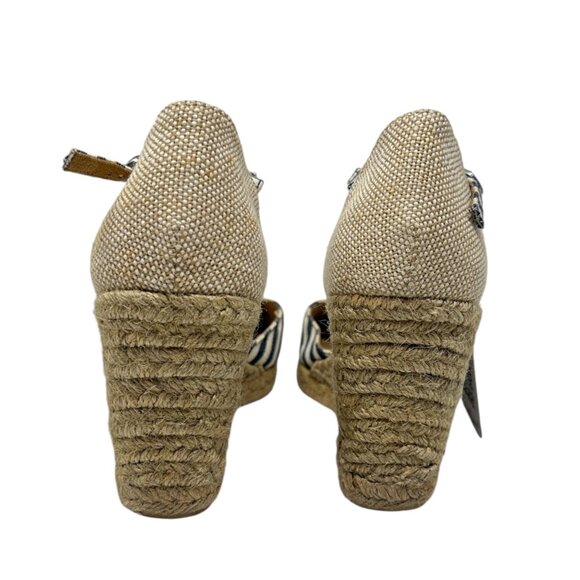 Bass Womens 10 Emelia Blue White Striped Wedge Espadrilles Slingback Heels - Picture 6 of 14